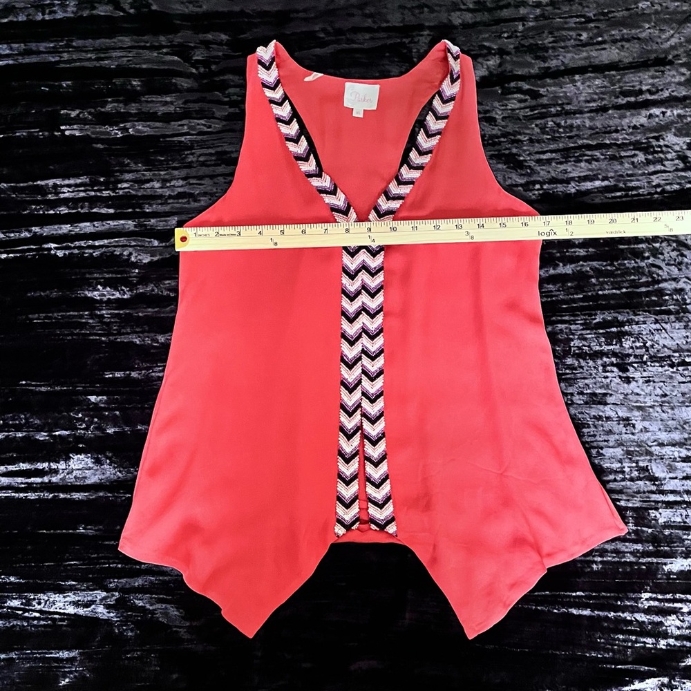 Parker Womens Silk Tank Top Beaded Orange Size XS Asymmetric Hem Boho Resortwear - Picture 10 of 14